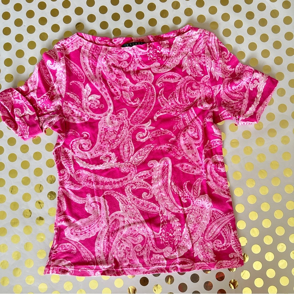 Lauren Ralph Lauren Pink Fitted Crew Neck T-Shirt